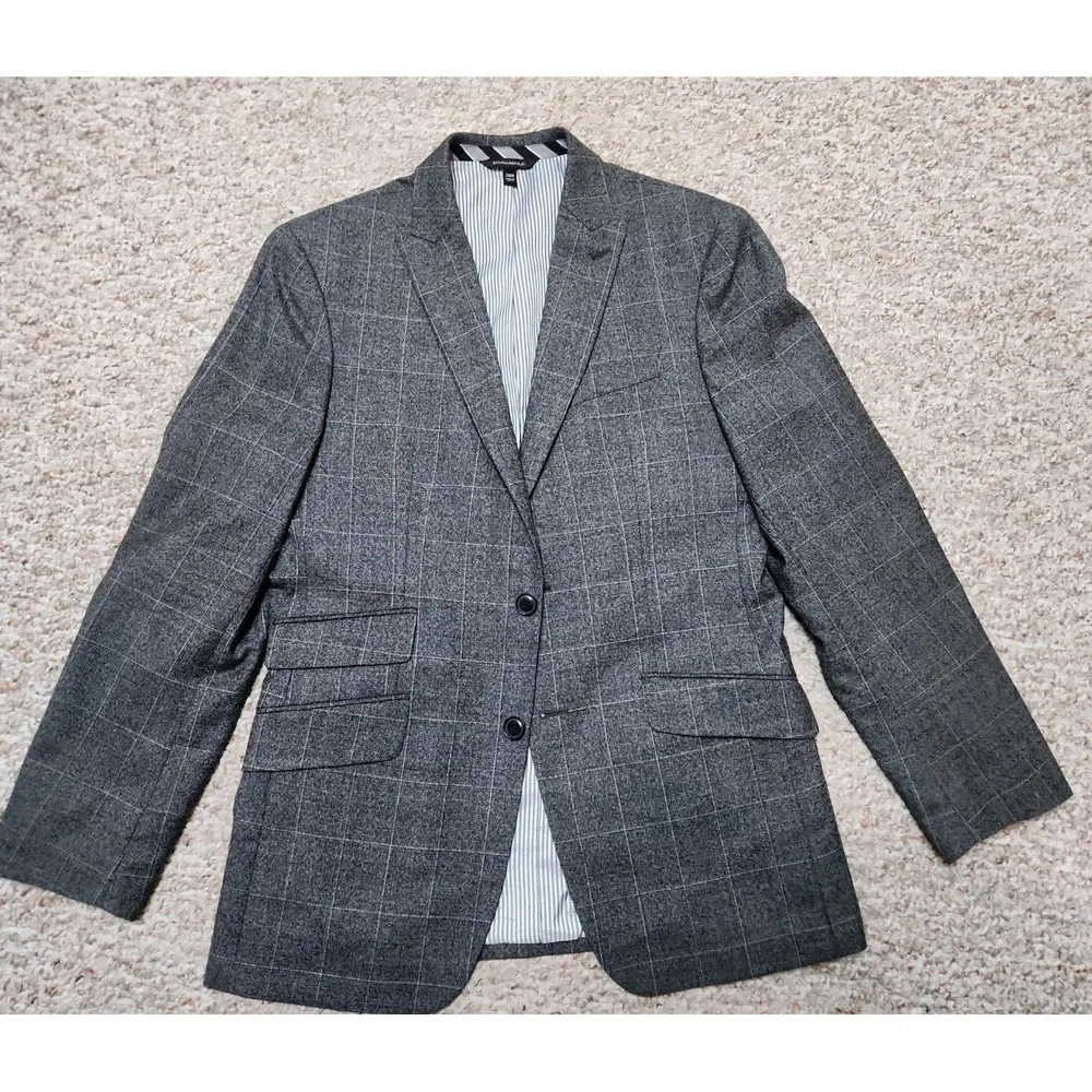 Banana Republic Standard Fit Marzotto Italian Wool Gray Windowpane Blazer 38R